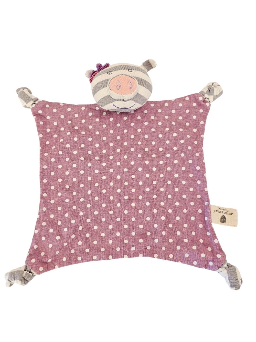 Organic Farm Buddies Zebra Security Blanket Lovey Rattle Pink Polka Dot Baby